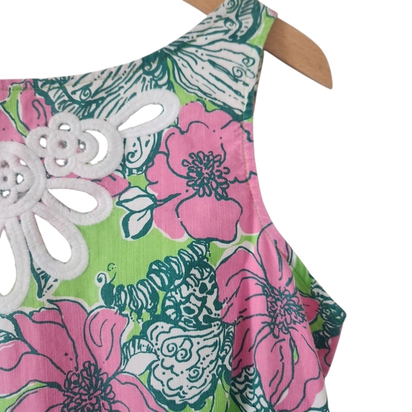 Lilly Pulitzer Retro Butterfly Shift Dress Pink + Green Lace Trim Sleeveless 8 - Picture 6 of 15